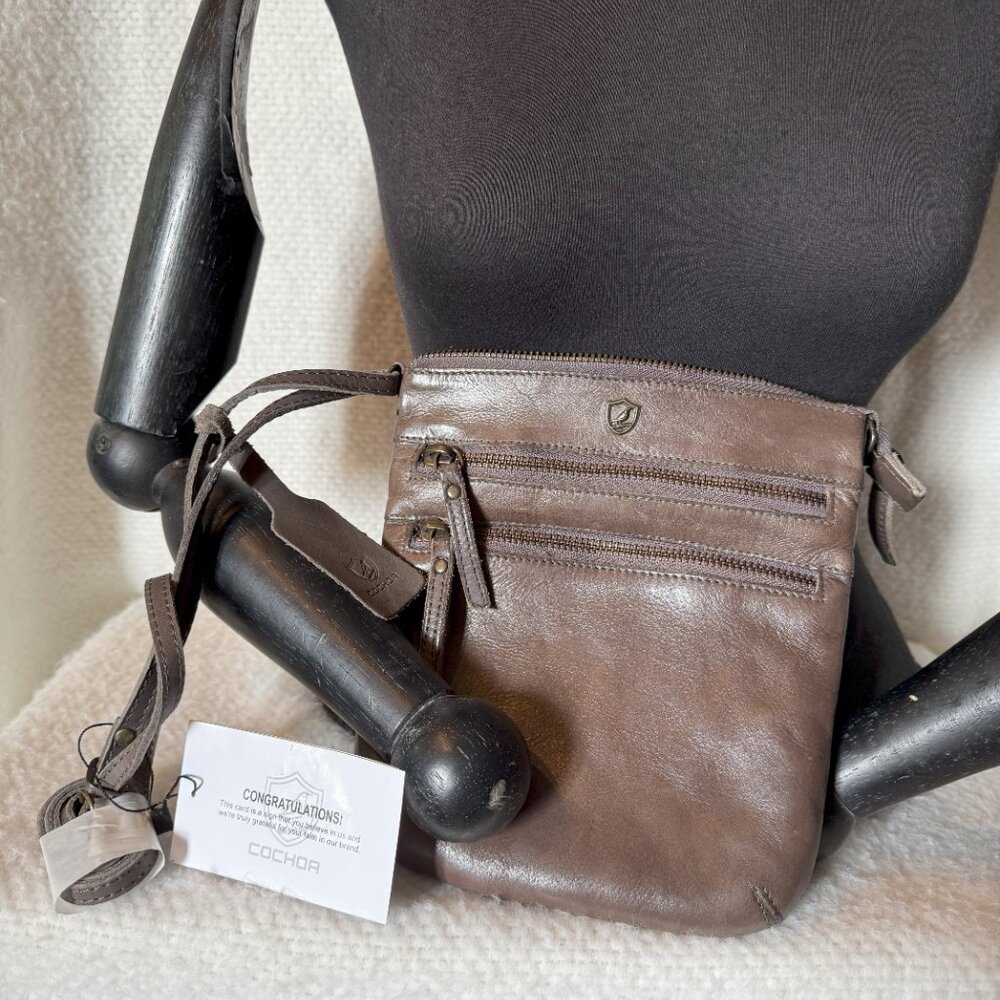 COCHOA Leather Triple Zipper Crossbody Bag NWT